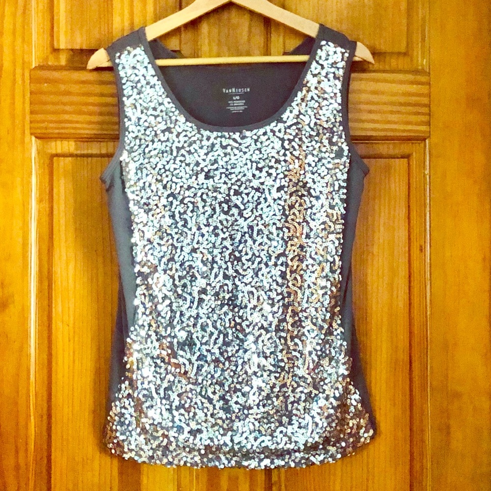🧳Van Heusen Gray Sequin Sleeveless Top